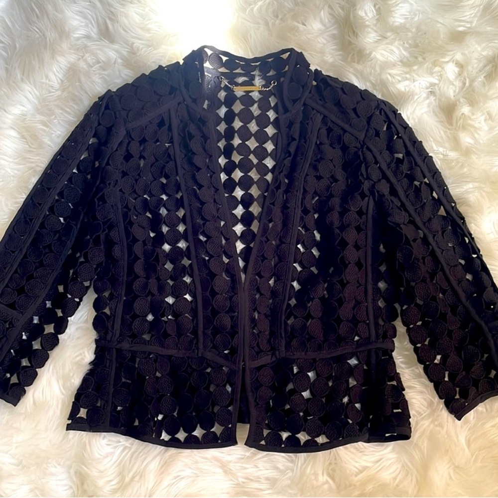 White House Black Market Black and White Mesh Jacket